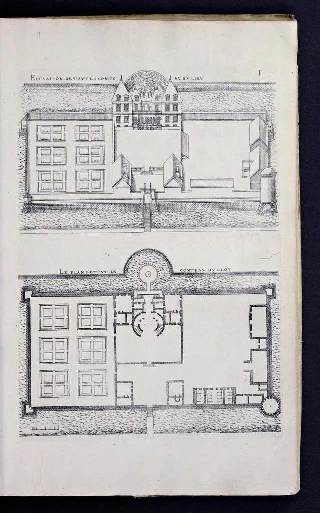 An illustration from Liure d'architecture de Iacques Androuet, du Cerceau : auquel sont contenues diuerses ordonnances de plants et éleuations de bastiment pour seigneurs, gentilshommes, & autres ... : tres-vtile et necessaire a ceux qui veulent bastir, à ce qu'ils soient instruits, & cognoissent les frais & la despense qu'il y conuient faire, 1615, leaf 56