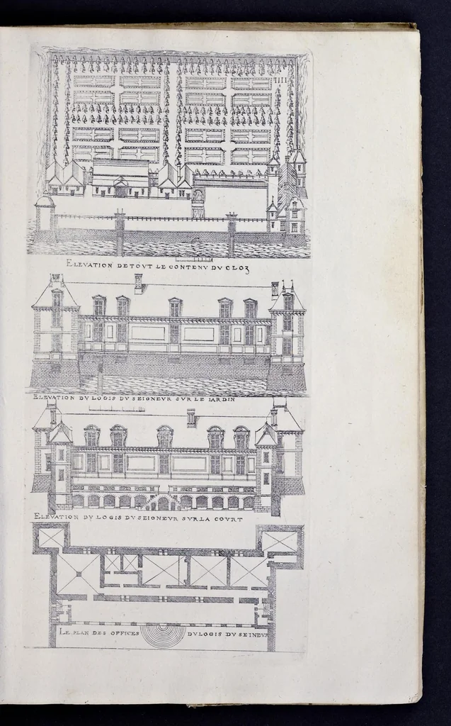 An illustration from Liure d'architecture de Iacques Androuet, du Cerceau : auquel sont contenues diuerses ordonnances de plants et éleuations de bastiment pour seigneurs, gentilshommes, & autres ... : tres-vtile et necessaire a ceux qui veulent bastir, à ce qu'ils soient instruits, & cognoissent les frais & la despense qu'il y conuient faire, 1615, leaf 68