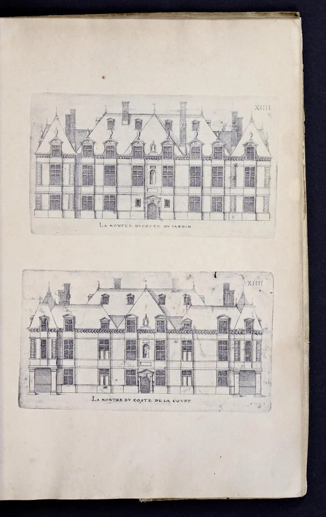 An illustration from Liure d'architecture de Iacques Androuet, du Cerceau : auquel sont contenues diuerses ordonnances de plants et éleuations de bastiment pour seigneurs, gentilshommes, & autres ... : tres-vtile et necessaire a ceux qui veulent bastir, à ce qu'ils soient instruits, & cognoissent les frais & la despense qu'il y conuient faire, 1615, leaf 96