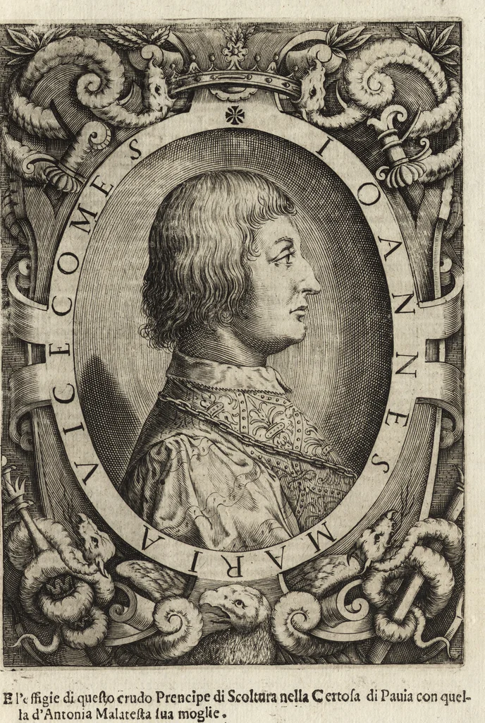 An illustration from Le vite de i dodeci visconti che signoreggiarono Milano, 1645, leaf 140