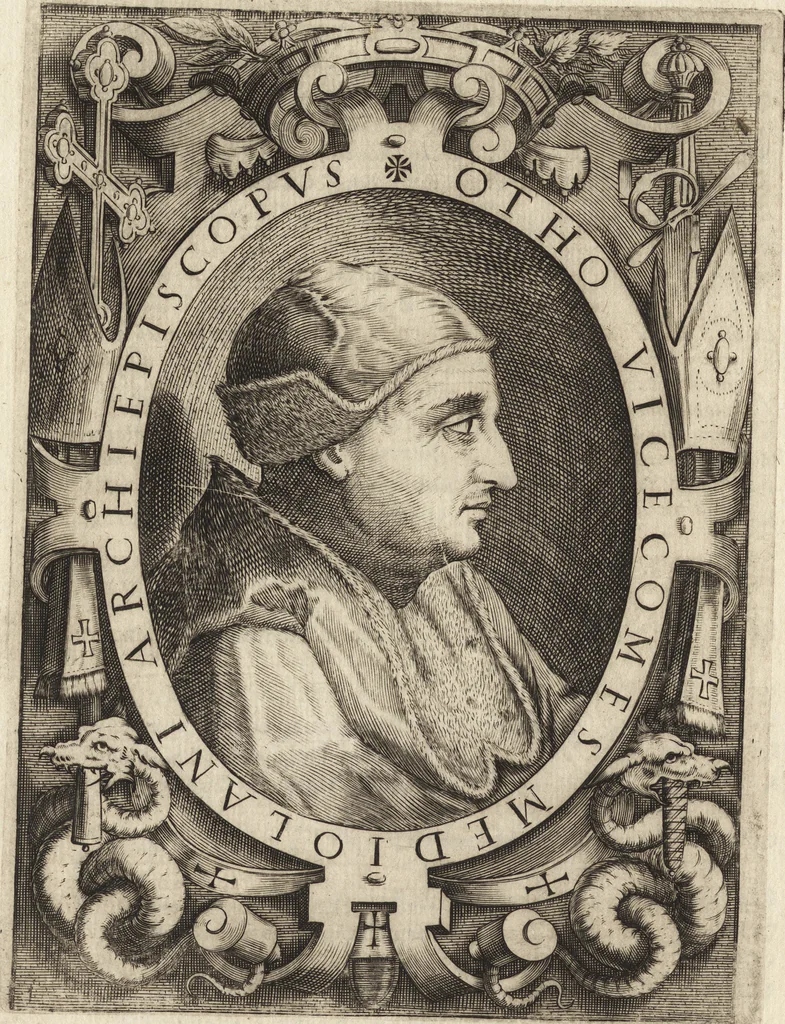 An illustration from Le vite de i dodeci visconti che signoreggiarono Milano, 1645, leaf 27