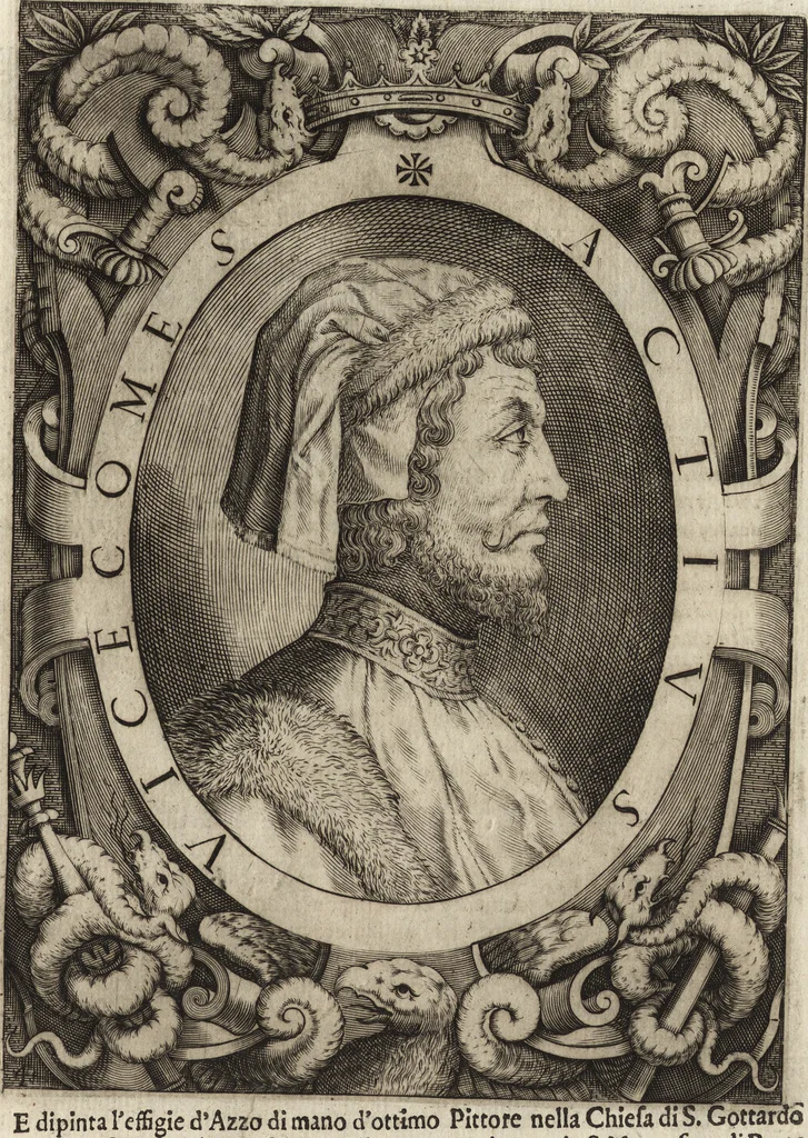 An illustration from Le vite de i dodeci visconti che signoreggiarono Milano, 1645, leaf 88