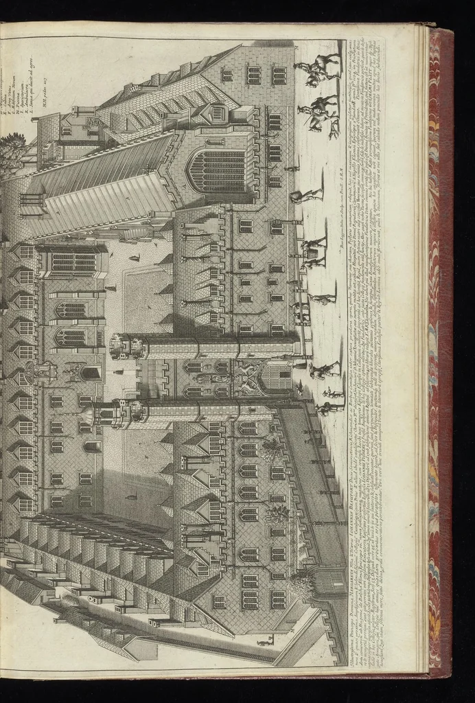 An illustration from Cantabrigia illustrata, sive, Omnium celeberrimae istius universitatis collegiorum, aularum, bibliothecae academicae, scholarum publicarum, Sacelli Coll. Regalis, nec non totius oppidi ichnographia, 1690, leaf 104
