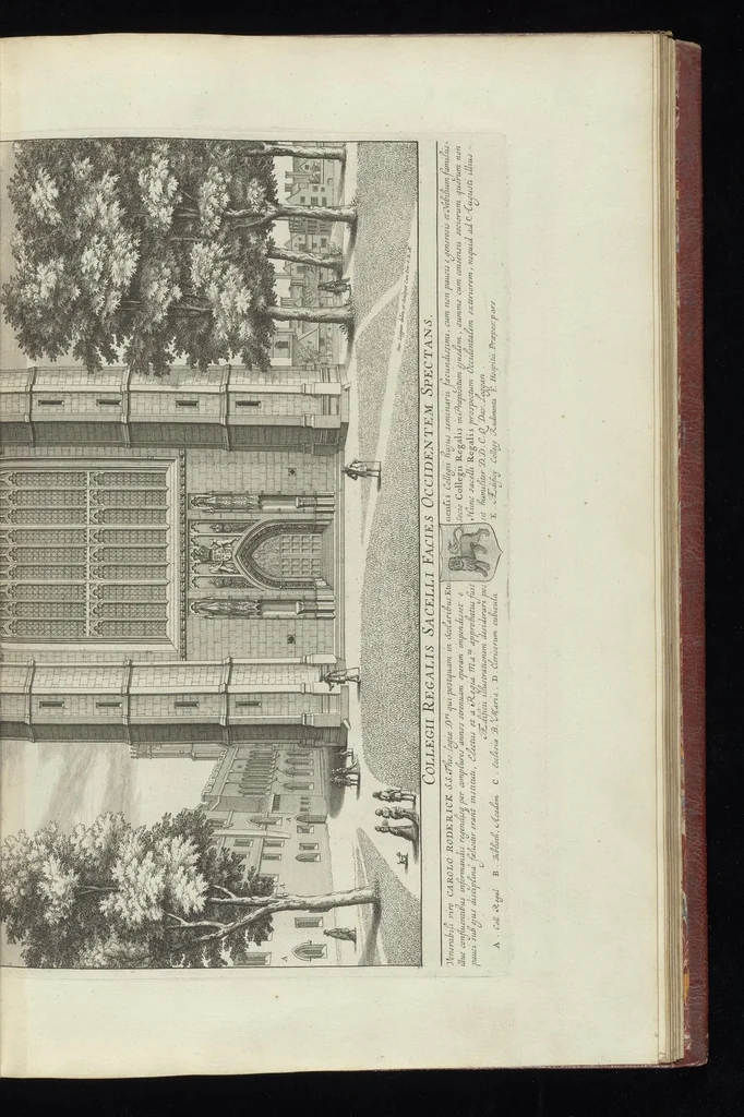 An illustration from Cantabrigia illustrata, sive, Omnium celeberrimae istius universitatis collegiorum, aularum, bibliothecae academicae, scholarum publicarum, Sacelli Coll. Regalis, nec non totius oppidi ichnographia, 1690, leaf 44