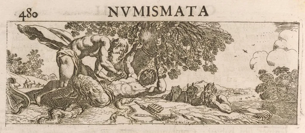 An illustration from Imperatorum romanorum numismata ex aere mediae et minimae formae : descripta & enarrata, 1671, leaf 537