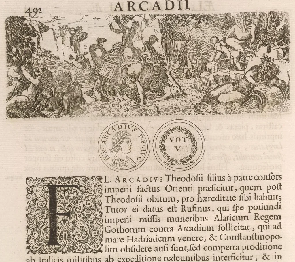 An illustration from Imperatorum romanorum numismata ex aere mediae et minimae formae : descripta & enarrata, 1671, leaf 549