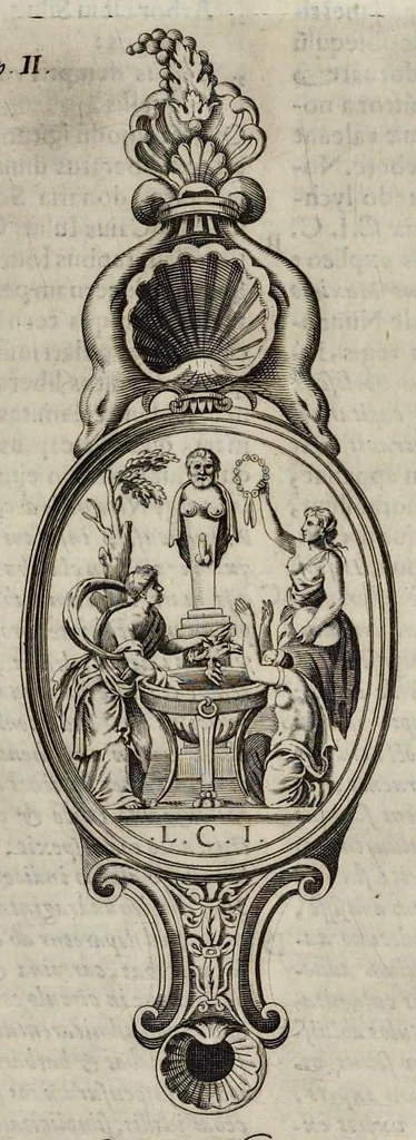 An illustration from De lucernis antiquorum reconditis libb. sex : in quibus earum recens inuentarum adhuc ardentium obseruationes multae primum afferuntur ... : explicatis diligenter abditissimis quaestionibus de ignium causis, origine, varietate, duratione, motu, & extinctu, de antiperistasi, fumo, cinere, lentore, mistis incombustibilibus, brutorum funeribus, & alijs naturae arcanis ..., 1652, leaf 302