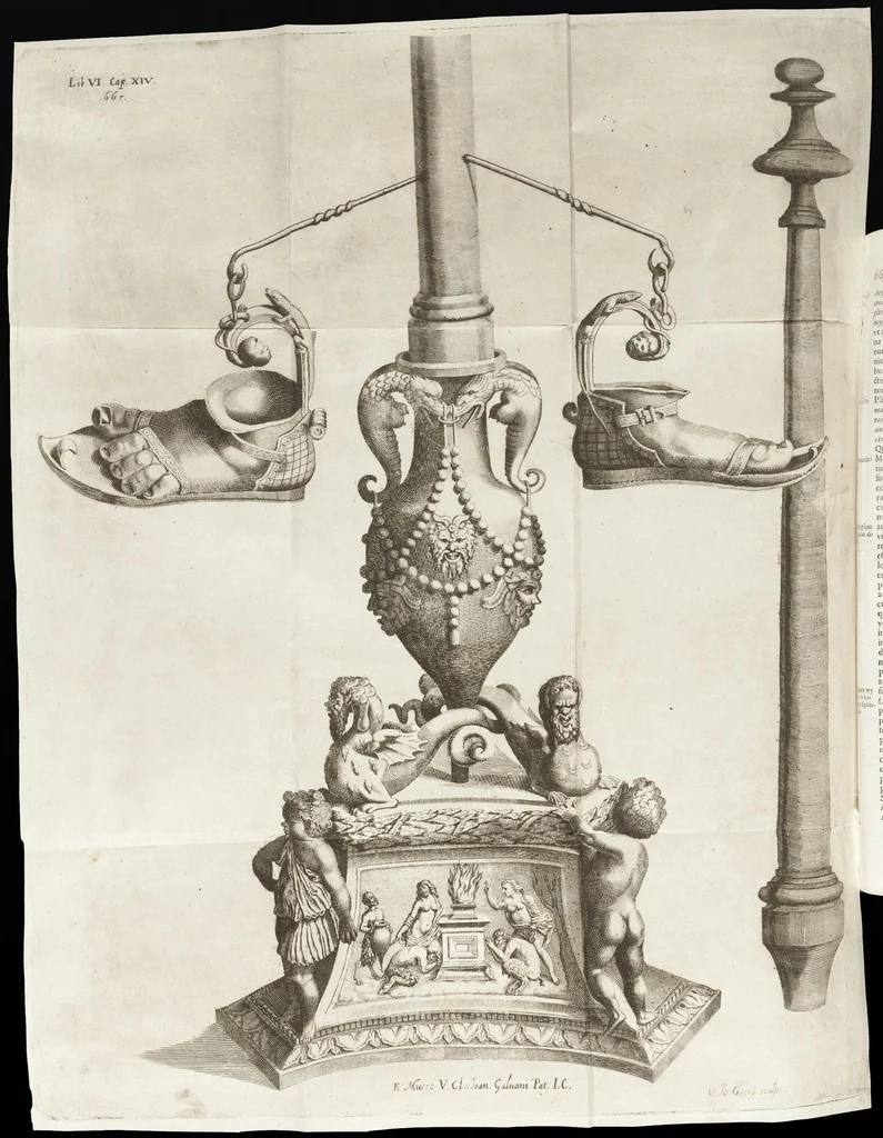 An illustration from De lucernis antiquorum reconditis libb. sex : in quibus earum recens inuentarum adhuc ardentium obseruationes multae primum afferuntur ... : explicatis diligenter abditissimis quaestionibus de ignium causis, origine, varietate, duratione, motu, & extinctu, de antiperistasi, fumo, cinere, lentore, mistis incombustibilibus, brutorum funeribus, & alijs naturae arcanis ..., 1652, leaf 355