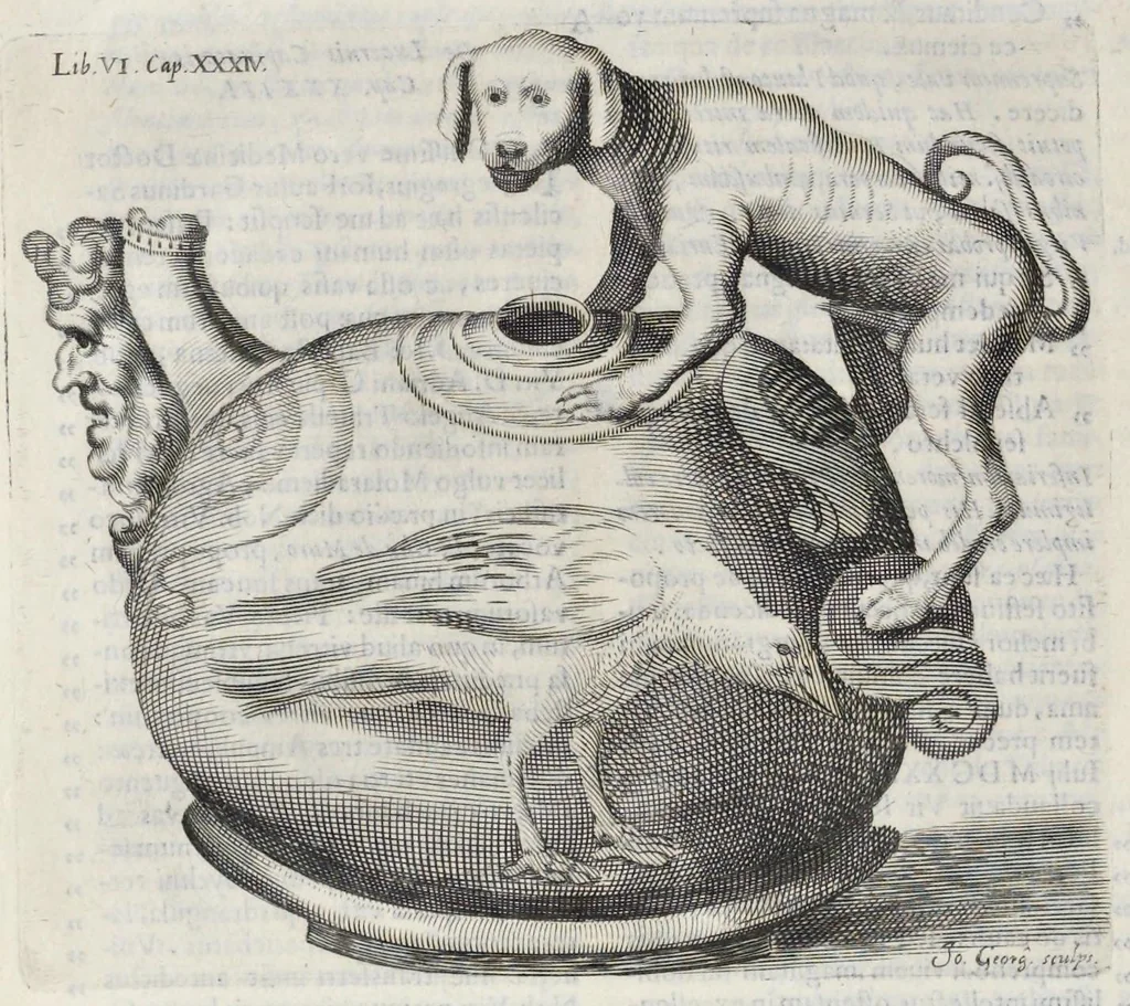 An illustration from De lucernis antiquorum reconditis libb. sex : in quibus earum recens inuentarum adhuc ardentium obseruationes multae primum afferuntur ... : explicatis diligenter abditissimis quaestionibus de ignium causis, origine, varietate, duratione, motu, & extinctu, de antiperistasi, fumo, cinere, lentore, mistis incombustibilibus, brutorum funeribus, & alijs naturae arcanis ..., 1652, leaf 429