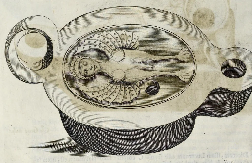 An illustration from De lucernis antiquorum reconditis libb. sex : in quibus earum recens inuentarum adhuc ardentium obseruationes multae primum afferuntur ... : explicatis diligenter abditissimis quaestionibus de ignium causis, origine, varietate, duratione, motu, & extinctu, de antiperistasi, fumo, cinere, lentore, mistis incombustibilibus, brutorum funeribus, & alijs naturae arcanis ..., 1652, leaf 479