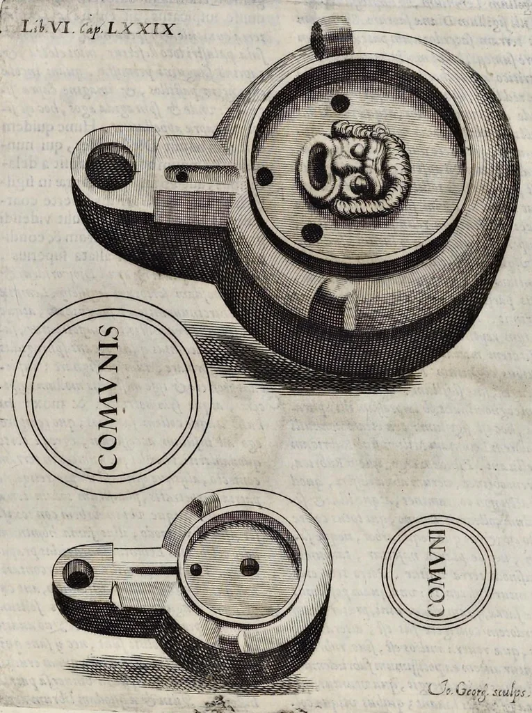 An illustration from De lucernis antiquorum reconditis libb. sex : in quibus earum recens inuentarum adhuc ardentium obseruationes multae primum afferuntur ... : explicatis diligenter abditissimis quaestionibus de ignium causis, origine, varietate, duratione, motu, & extinctu, de antiperistasi, fumo, cinere, lentore, mistis incombustibilibus, brutorum funeribus, & alijs naturae arcanis ..., 1652, leaf 516