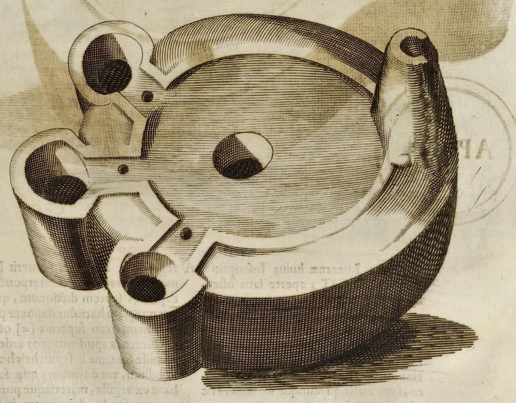 An illustration from De lucernis antiquorum reconditis libb. sex : in quibus earum recens inuentarum adhuc ardentium obseruationes multae primum afferuntur ... : explicatis diligenter abditissimis quaestionibus de ignium causis, origine, varietate, duratione, motu, & extinctu, de antiperistasi, fumo, cinere, lentore, mistis incombustibilibus, brutorum funeribus, & alijs naturae arcanis ..., 1652, leaf 552