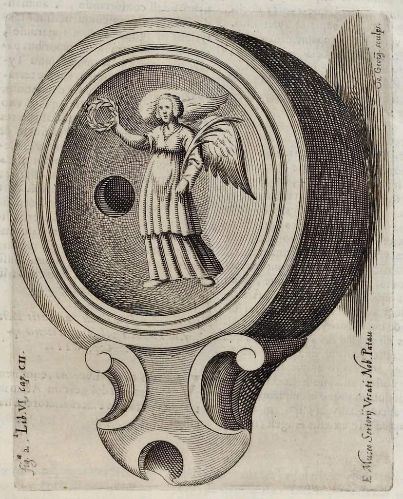 An illustration from De lucernis antiquorum reconditis libb. sex : in quibus earum recens inuentarum adhuc ardentium obseruationes multae primum afferuntur ... : explicatis diligenter abditissimis quaestionibus de ignium causis, origine, varietate, duratione, motu, & extinctu, de antiperistasi, fumo, cinere, lentore, mistis incombustibilibus, brutorum funeribus, & alijs naturae arcanis ..., 1652, leaf 590