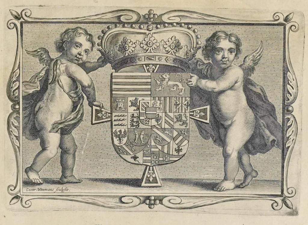 An illustration from Davidis Teniers Antuerpiensis, pictoris, et a cubiculis ser.mis principibus Leopoldo Guil. archiduci et Ioanni Austriaco, Theatrum pictorium : in quo exhibentur ipsius manu delineatae, eiusque curâ in aes incisae picturae archetipae italicae, quas ipse ser.mus archidux in pinacothecam suam Bruxellis collegit, 1660, leaf 34