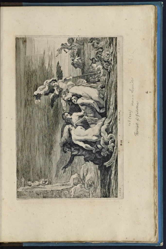 An illustration from Davidis Teniers Antuerpiensis, pictoris, et a cubiculis ser.mis principibus Leopoldo Guil. archiduci et Ioanni Austriaco, Theatrum pictorium : in quo exhibentur ipsius manu delineatae, eiusque curâ in aes incisae picturae archetipae italicae, quas ipse ser.mus archidux in pinacothecam suam Bruxellis collegit, 1660, leaf 416