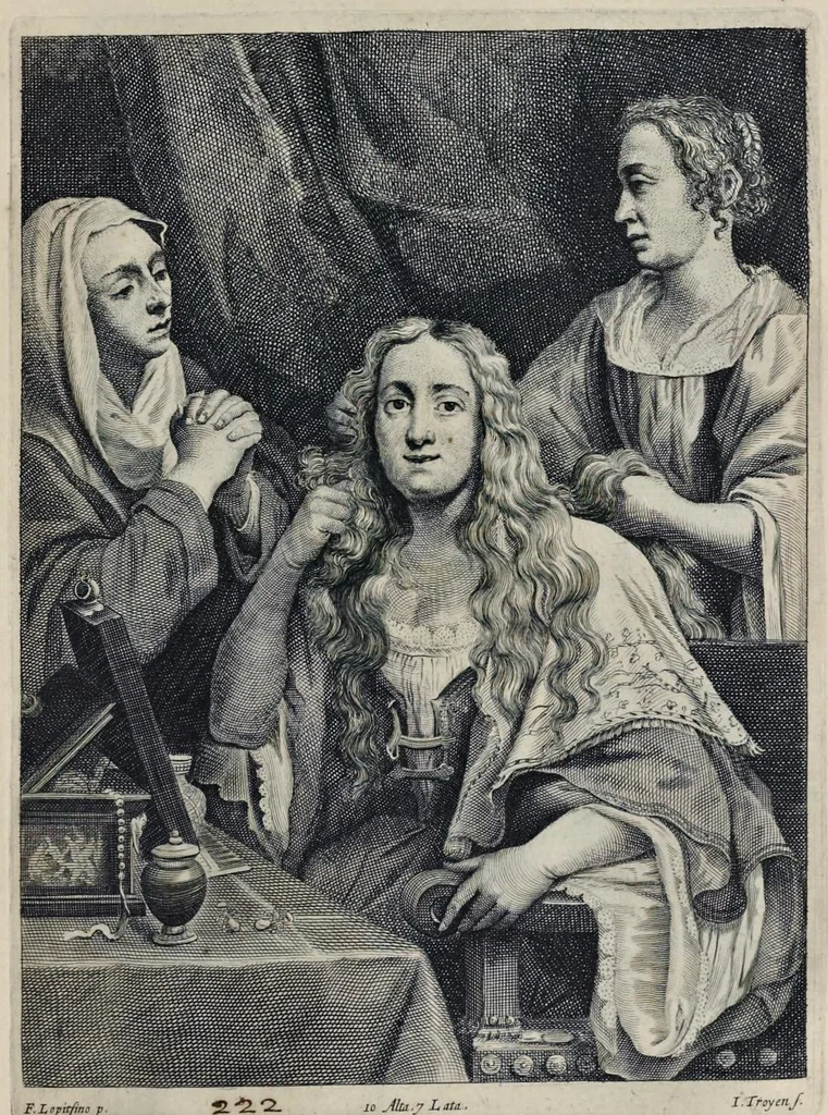 An illustration from Davidis Teniers Antuerpiensis, pictoris, et a cubiculis ser.mis principibus Leopoldo Guil. archiduci et Ioanni Austriaco, Theatrum pictorium : in quo exhibentur ipsius manu delineatae, eiusque curâ in aes incisae picturae archetipae italicae, quas ipse ser.mus archidux in pinacothecam suam Bruxellis collegit, 1660, leaf 428