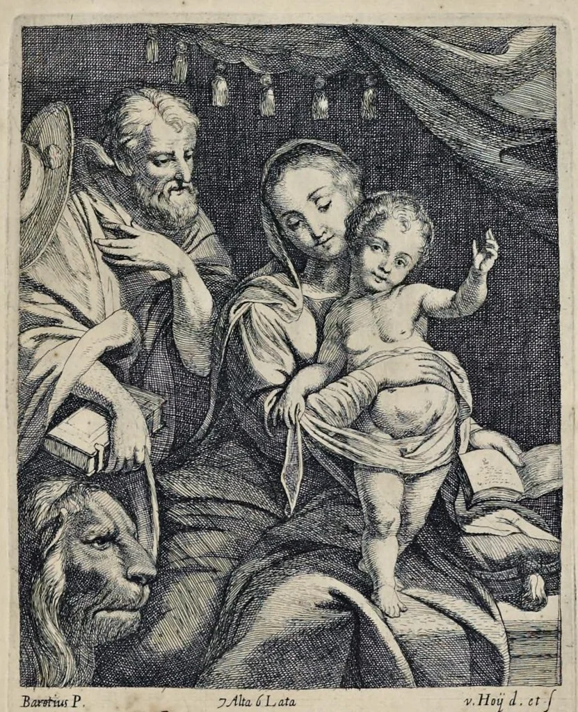 An illustration from Davidis Teniers Antuerpiensis, pictoris, et a cubiculis ser.mis principibus Leopoldo Guil. archiduci et Ioanni Austriaco, Theatrum pictorium : in quo exhibentur ipsius manu delineatae, eiusque curâ in aes incisae picturae archetipae italicae, quas ipse ser.mus archidux in pinacothecam suam Bruxellis collegit, 1660, leaf 98