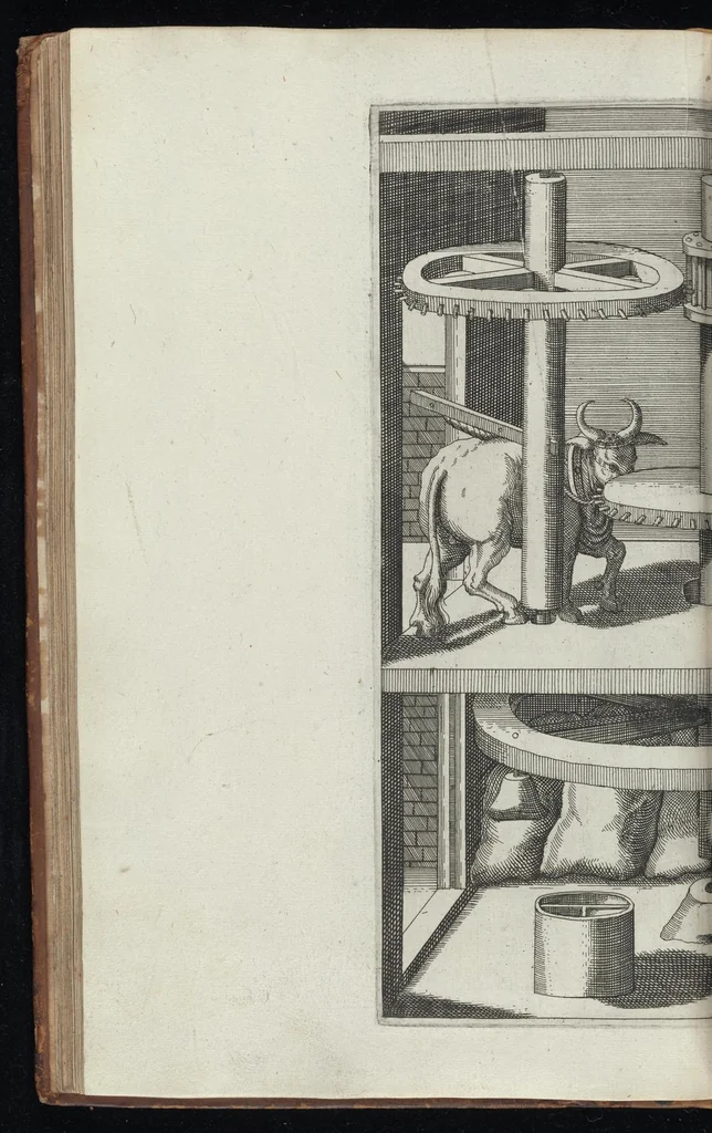 An illustration from La premiere[-seconde] partie des desseins artificiaulx de toutes sortes des moulins : a vent, a l'eau, a cheual & a la main : auec diuerses sortes des pompes & aultres inuentions ..., 1617, leaf 109