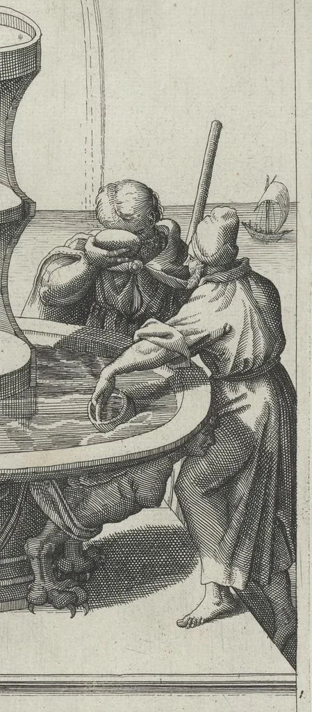 An illustration from La premiere[-seconde] partie des desseins artificiaulx de toutes sortes des moulins : a vent, a l'eau, a cheual & a la main : auec diuerses sortes des pompes & aultres inuentions ..., 1617, leaf 258