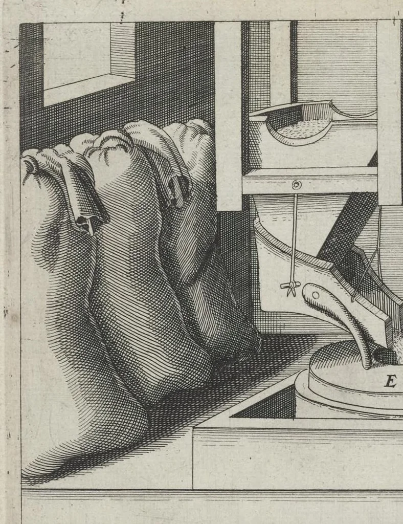 An illustration from La premiere[-seconde] partie des desseins artificiaulx de toutes sortes des moulins : a vent, a l'eau, a cheual & a la main : auec diuerses sortes des pompes & aultres inuentions ..., 1617, leaf 393