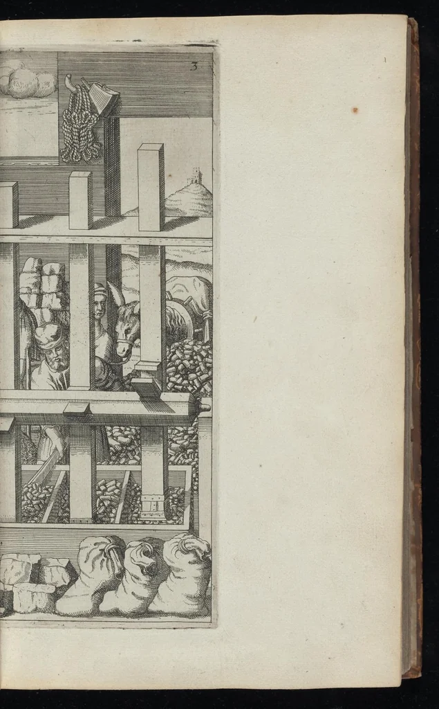 An illustration from La premiere[-seconde] partie des desseins artificiaulx de toutes sortes des moulins : a vent, a l'eau, a cheual & a la main : auec diuerses sortes des pompes & aultres inuentions ..., 1617, leaf 42