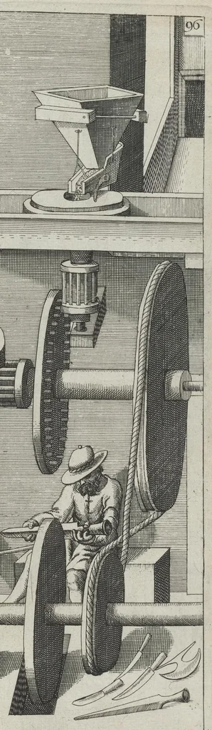 An illustration from La premiere[-seconde] partie des desseins artificiaulx de toutes sortes des moulins : a vent, a l'eau, a cheual & a la main : auec diuerses sortes des pompes & aultres inuentions ..., 1617, leaf 434
