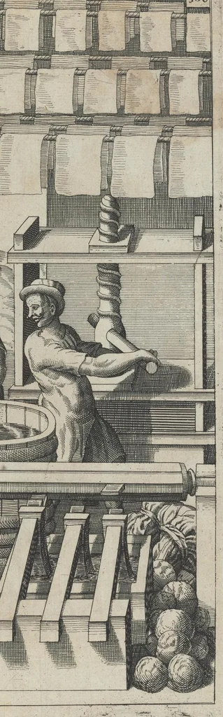An illustration from La premiere[-seconde] partie des desseins artificiaulx de toutes sortes des moulins : a vent, a l'eau, a cheual & a la main : auec diuerses sortes des pompes & aultres inuentions ..., 1617, leaf 450