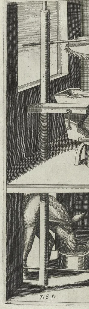 An illustration from La premiere[-seconde] partie des desseins artificiaulx de toutes sortes des moulins : a vent, a l'eau, a cheual & a la main : auec diuerses sortes des pompes & aultres inuentions ..., 1617, leaf 89