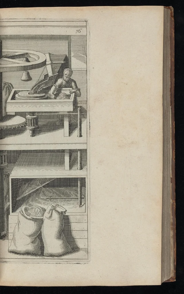 An illustration from La premiere[-seconde] partie des desseins artificiaulx de toutes sortes des moulins : a vent, a l'eau, a cheual & a la main : auec diuerses sortes des pompes & aultres inuentions ..., 1617, leaf 94
