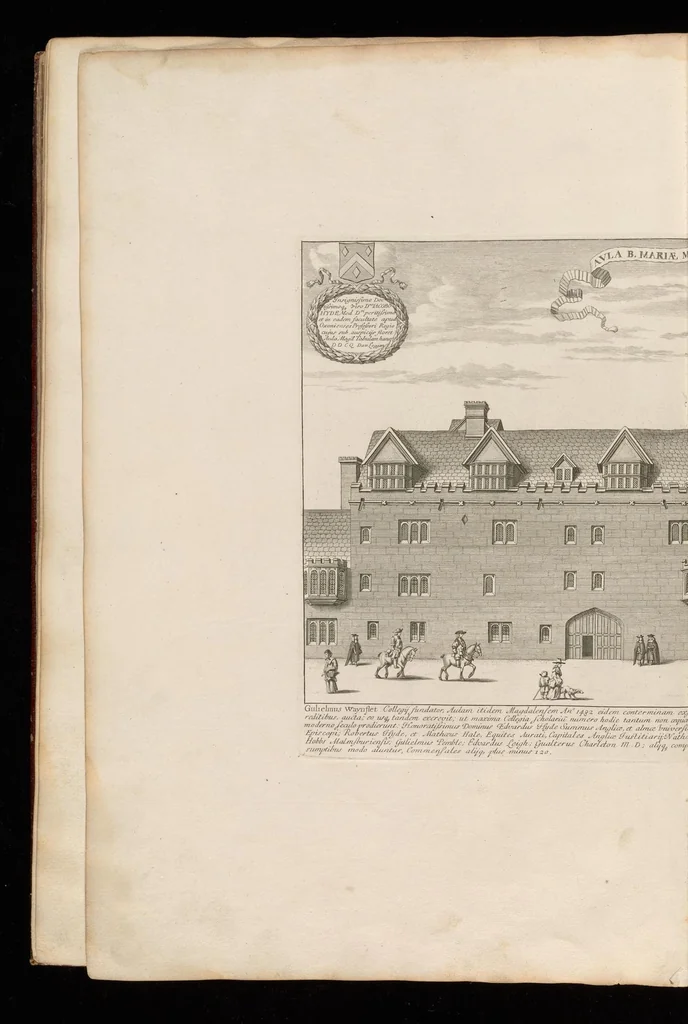 An illustration from Oxonia illustrata, sive, Omnium celeberrimae istius universitatis collegiorum, aularum, bibliothecae Bodleianae, scholarum publicarum, theatri Sheldoniani : nec non urbis totius scenographia, 1675, leaf 167