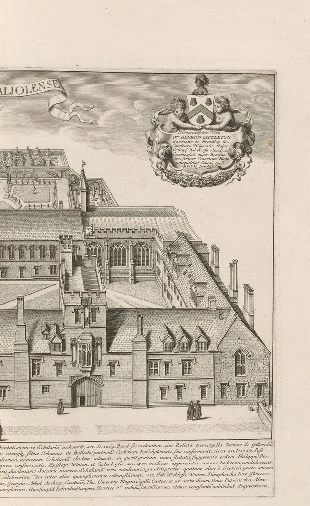 An illustration from Oxonia illustrata, sive, Omnium celeberrimae istius universitatis collegiorum, aularum, bibliothecae Bodleianae, scholarum publicarum, theatri Sheldoniani : nec non urbis totius scenographia, 1675, leaf 68