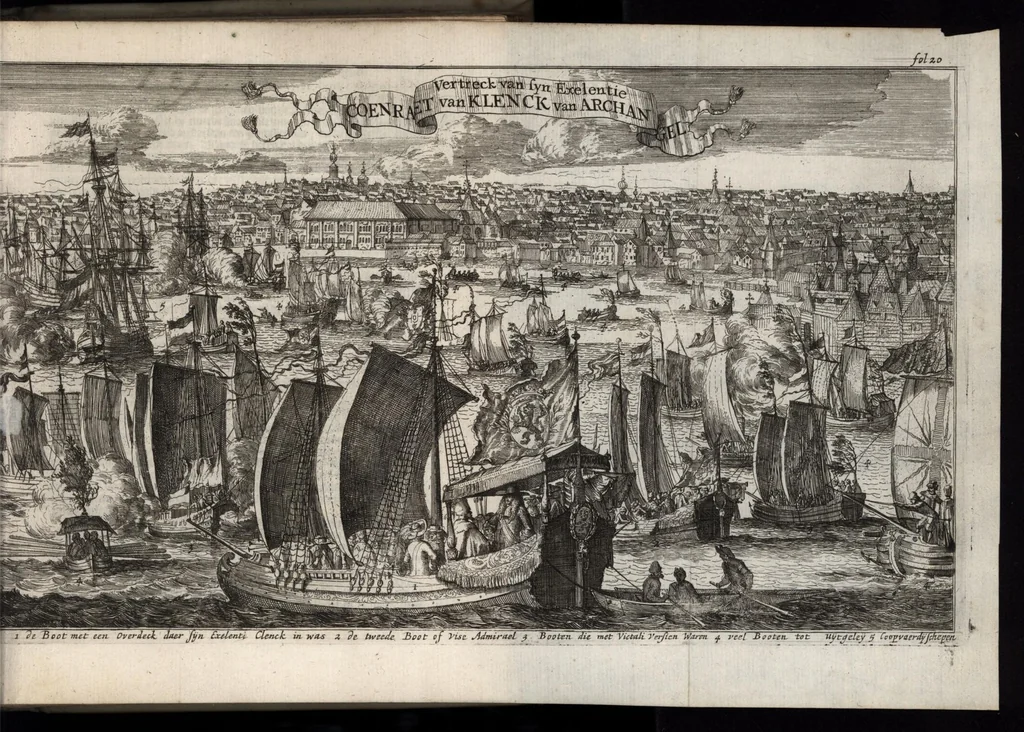 An illustration from Historisch verhael, of, Beschryving van de voyagie, gedaen onder de suite van den heere Koenraad van Klenk, extraordinaris ambassadeur van haer ho. mog. de heeren Staeten Generael en sijn hoogheyt den heere Prince van Orange, aan zijne zaarsche majesteyt van Moscovien : neven een pertinente beschrijvinge van het selve rijck ... : verciert met eenige koopere plaeten, en naeukeurigh beschreven, 1677, leaf 34