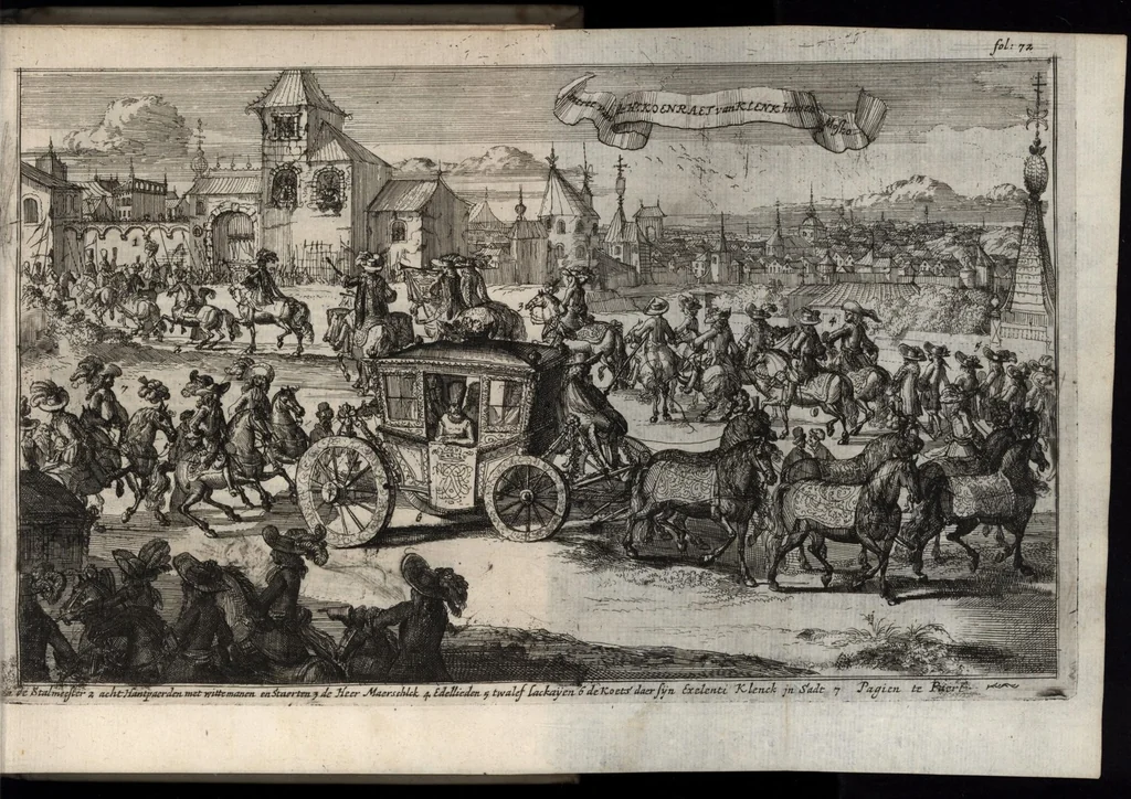 An illustration from Historisch verhael, of, Beschryving van de voyagie, gedaen onder de suite van den heere Koenraad van Klenk, extraordinaris ambassadeur van haer ho. mog. de heeren Staeten Generael en sijn hoogheyt den heere Prince van Orange, aan zijne zaarsche majesteyt van Moscovien : neven een pertinente beschrijvinge van het selve rijck ... : verciert met eenige koopere plaeten, en naeukeurigh beschreven, 1677, leaf 92