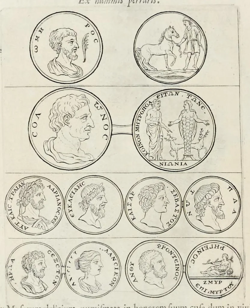 An illustration from Miscellanea eruditae antiquitatis : in quibus marmora, statuae, musiva, toreumata, gemmae, numismata, Grutero, Vrsino, Boissardo, Reinesio aliisque antiquorum monumentorum collectoribus ignota & hucusque inedita referuntur ac illustrantur, 1685, leaf 153
