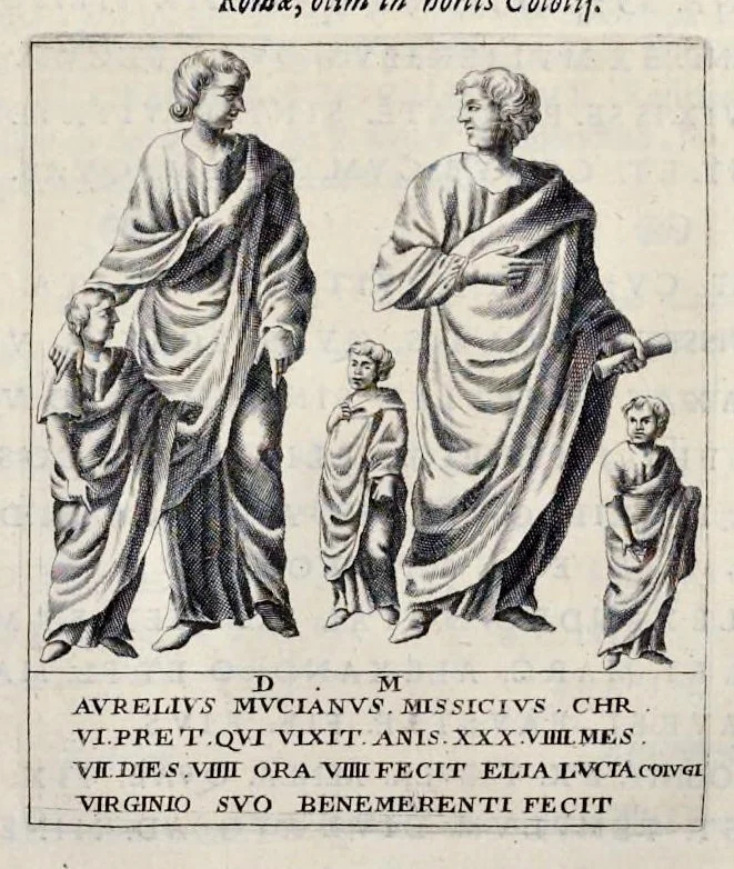 An illustration from Miscellanea eruditae antiquitatis : in quibus marmora, statuae, musiva, toreumata, gemmae, numismata, Grutero, Vrsino, Boissardo, Reinesio aliisque antiquorum monumentorum collectoribus ignota & hucusque inedita referuntur ac illustrantur, 1685, leaf 256