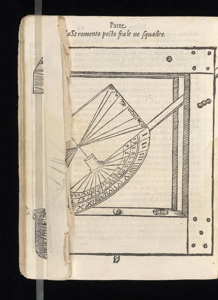 An illustration from Della fabrica & vso di vn novo stromento, fatto in quattro maniere per fare gli horologi solari ad ogni latitvdine : con tutte le sorti di hore, che si vsano, ilquale si può vsare per horologio ancora : nouo trattato diuiso in due parti, 1590, leaf 33