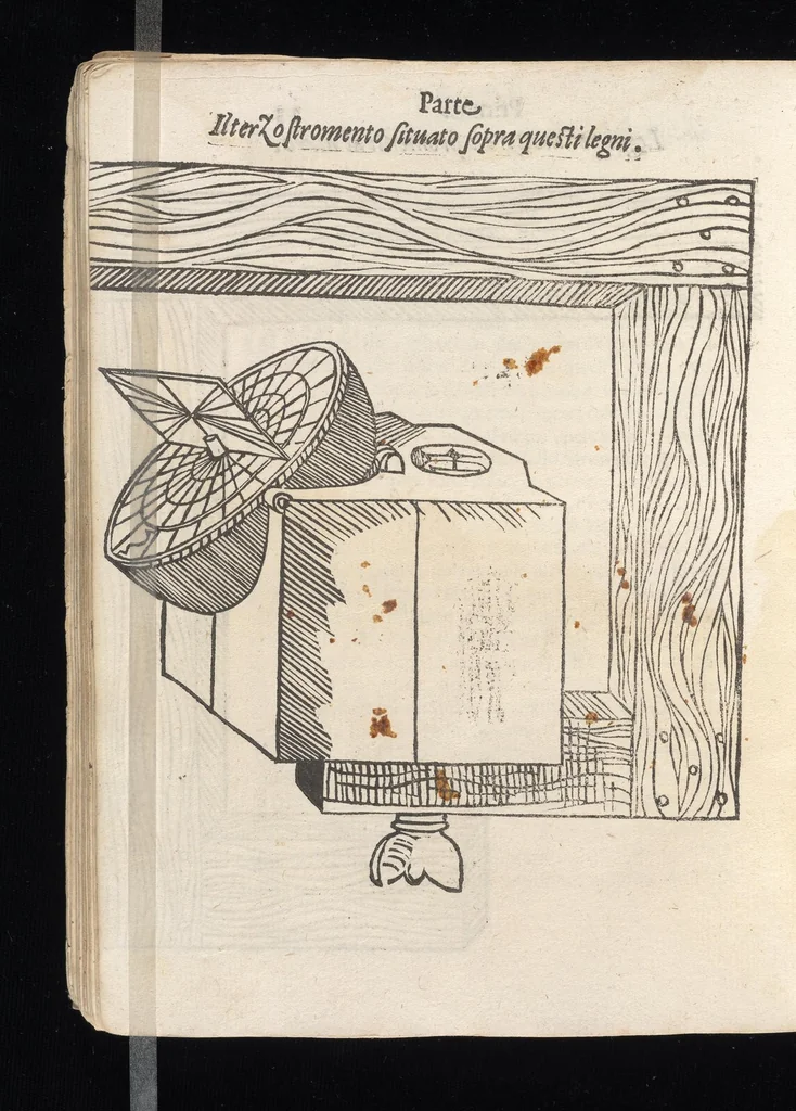An illustration from Della fabrica & vso di vn novo stromento, fatto in quattro maniere per fare gli horologi solari ad ogni latitvdine : con tutte le sorti di hore, che si vsano, ilquale si può vsare per horologio ancora : nouo trattato diuiso in due parti, 1590, leaf 47