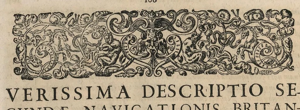 An illustration from Americae pars VIII. : continens primo, descriptionem trivm itinervm nobilissimi et fortissimi equitis Francisci Draken, qui circumnauigato vniuerso terrarum orbe, postea copiis nauticis, ad expugnandum ciuitatem Panamam, in Indiam nauigauit. Secvndo, iter ... Thomae Candisch ... Tertio, duo itinera ... Gvaltheri Ralech quibus describitur ... regnum Gviana, ad septrionem fluminis Orenoque ... cuius ... tabula geographica in fronte operis occurrit., 1625, leaf 117