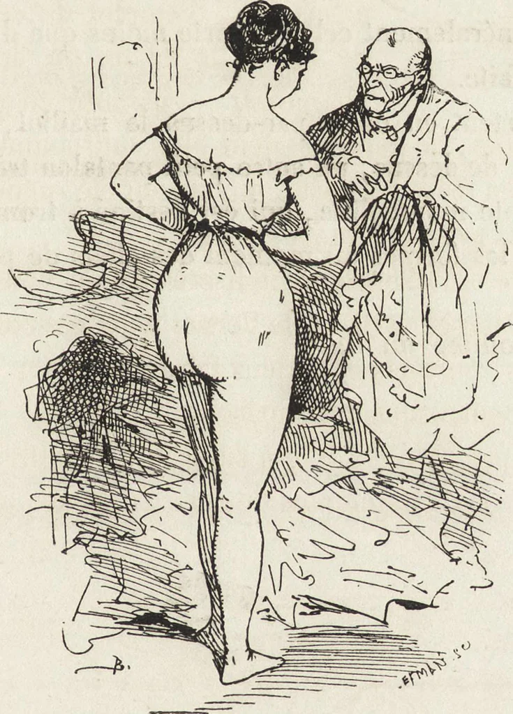 An illustration from La comédie de notre temps ... études au crayon et à la plume, 1874, leaf 142