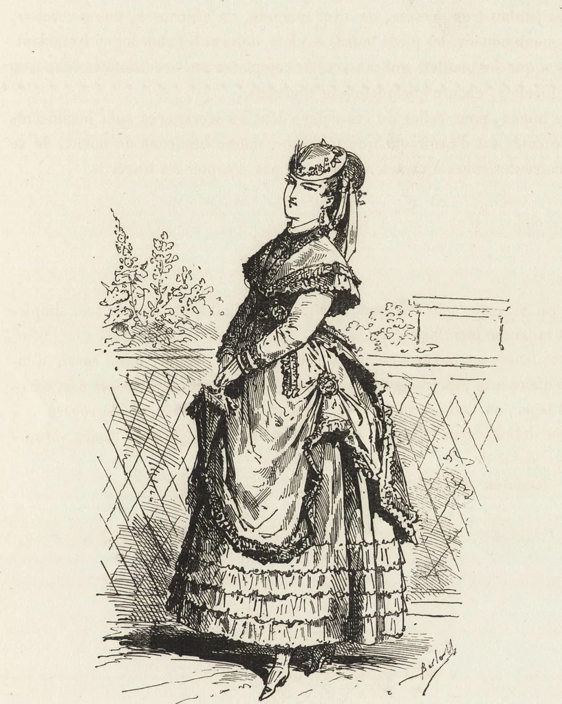 An illustration from La comédie de notre temps ... études au crayon et à la plume, 1874, leaf 144