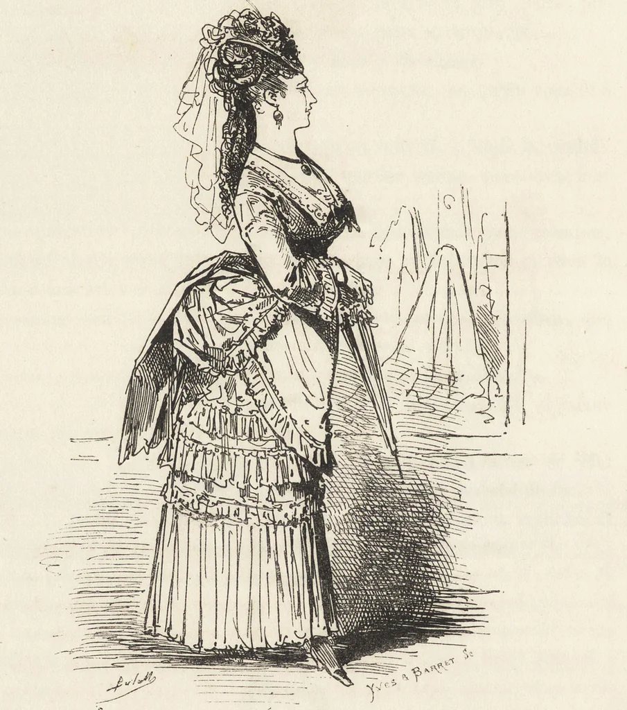 An illustration from La comédie de notre temps ... études au crayon et à la plume, 1874, leaf 19