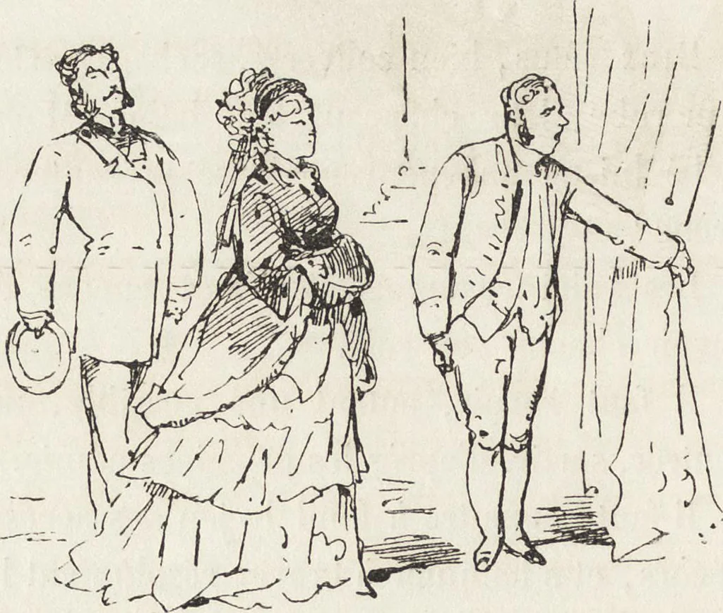 An illustration from La comédie de notre temps ... études au crayon et à la plume, 1874, leaf 191