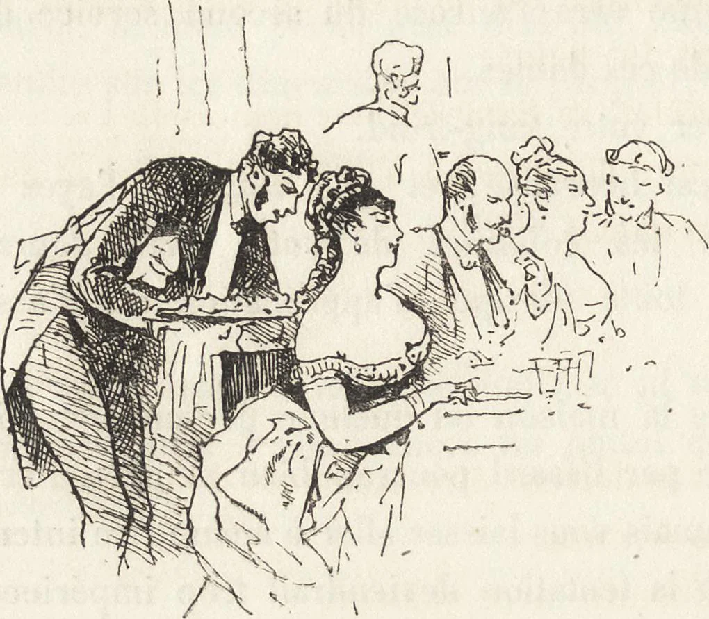 An illustration from La comédie de notre temps ... études au crayon et à la plume, 1874, leaf 197