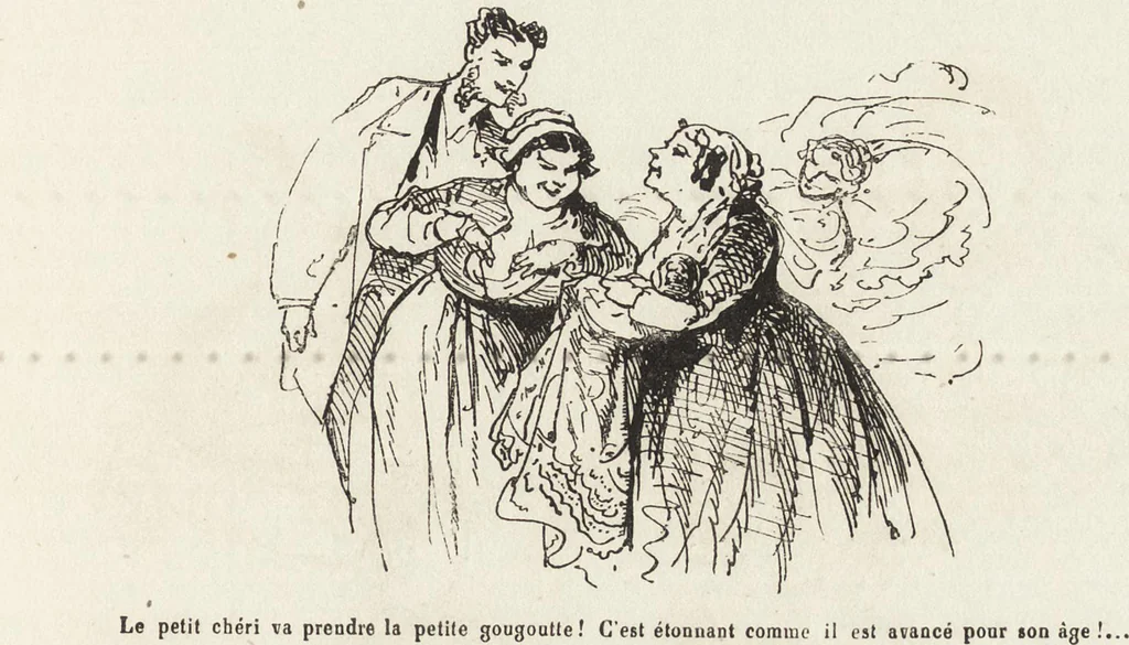 An illustration from La comédie de notre temps ... études au crayon et à la plume, 1874, leaf 214