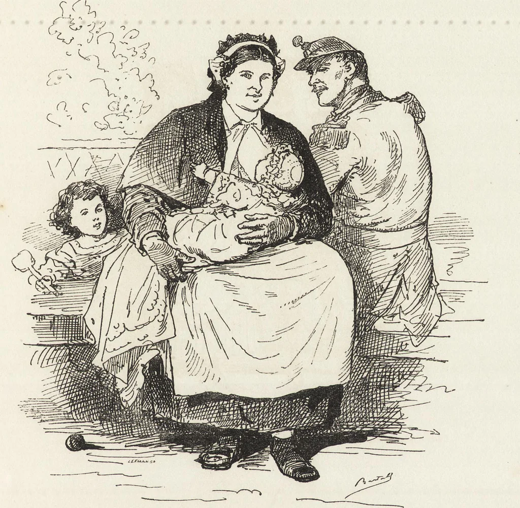 An illustration from La comédie de notre temps ... études au crayon et à la plume, 1874, leaf 216
