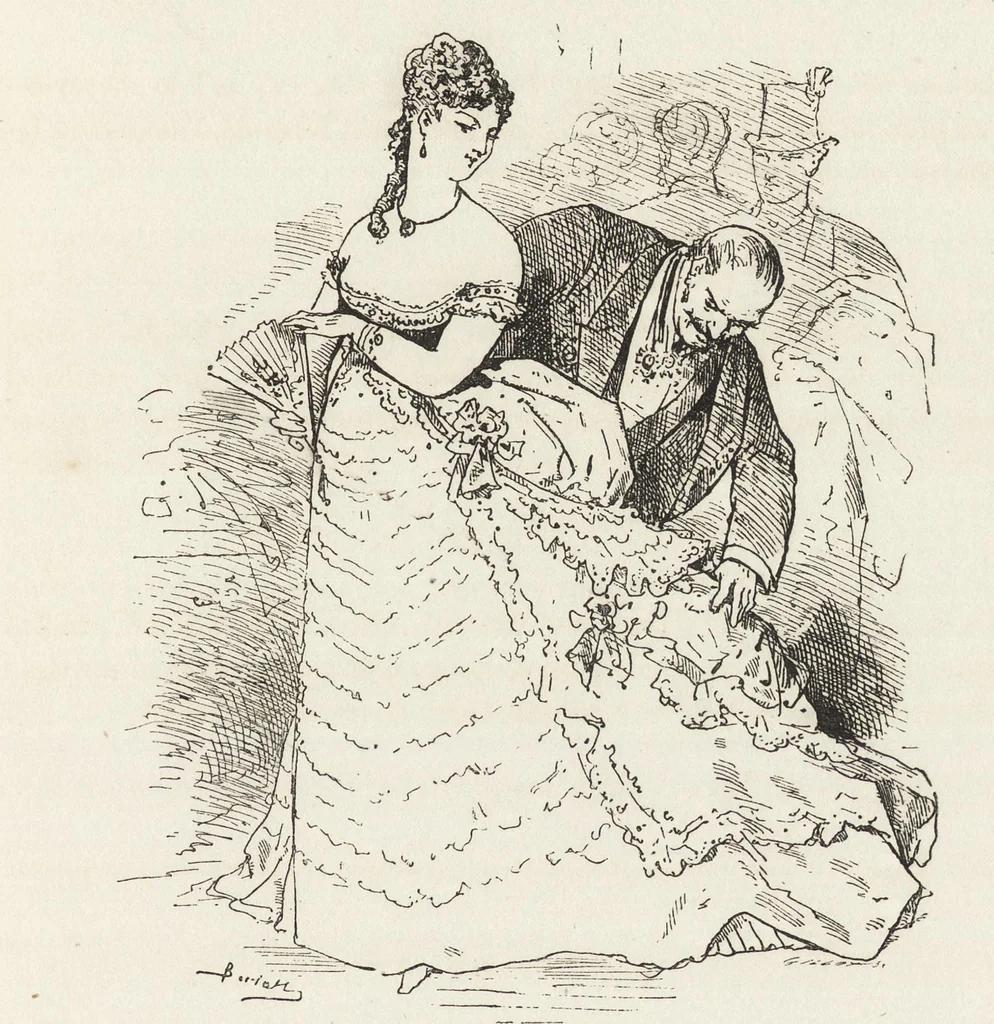 An illustration from La comédie de notre temps ... études au crayon et à la plume, 1874, leaf 26