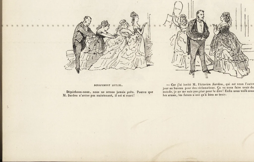An illustration from La comédie de notre temps ... études au crayon et à la plume, 1874, leaf 271
