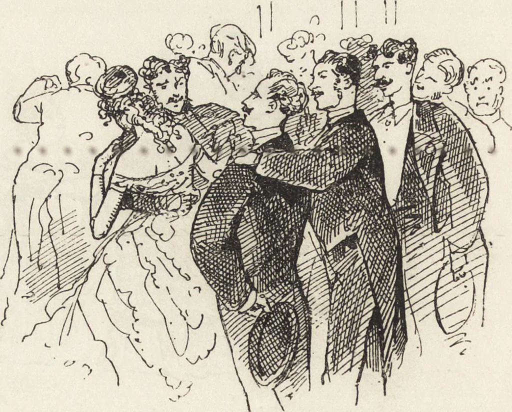 An illustration from La comédie de notre temps ... études au crayon et à la plume, 1874, leaf 275