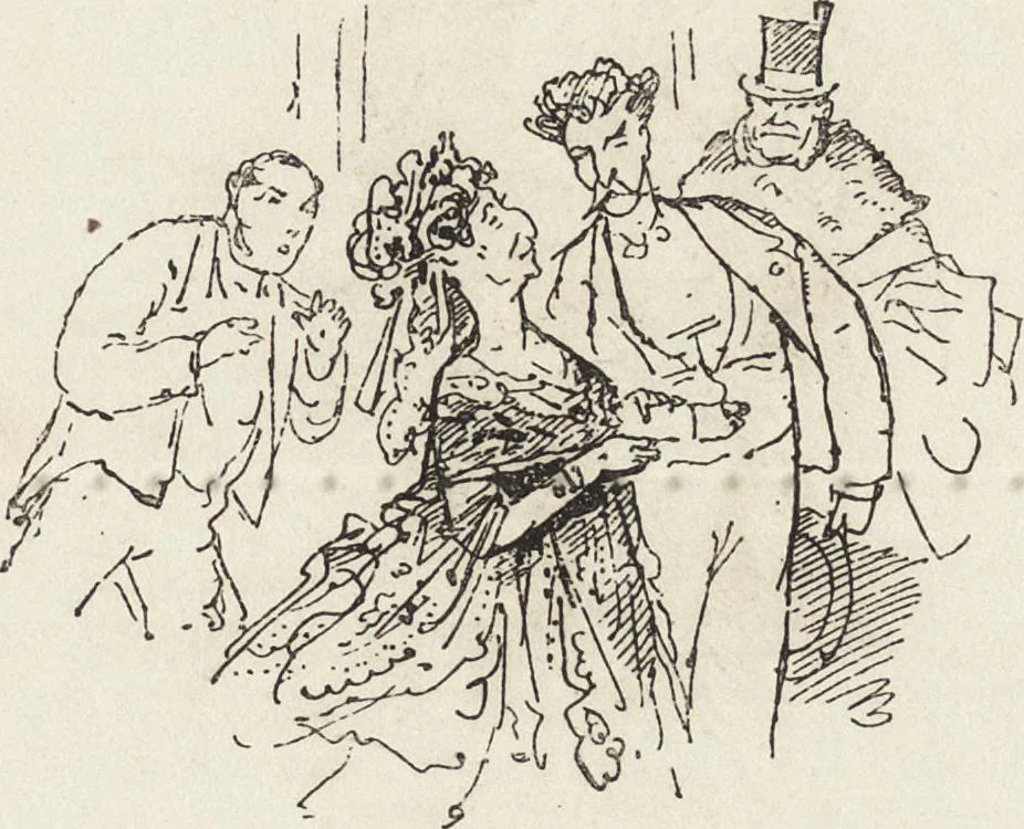 An illustration from La comédie de notre temps ... études au crayon et à la plume, 1874, leaf 276