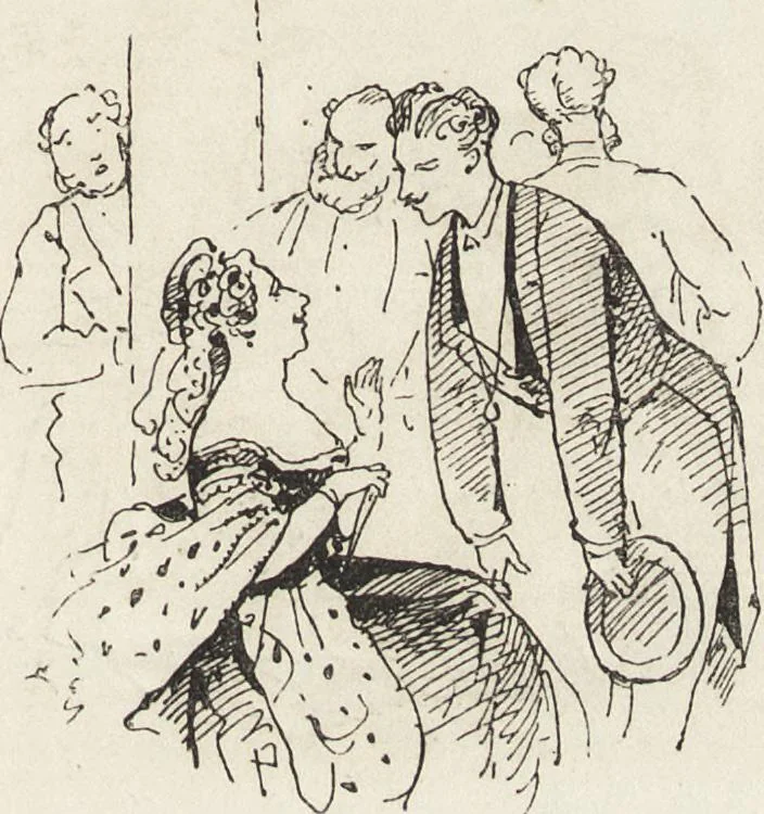 An illustration from La comédie de notre temps ... études au crayon et à la plume, 1874, leaf 276
